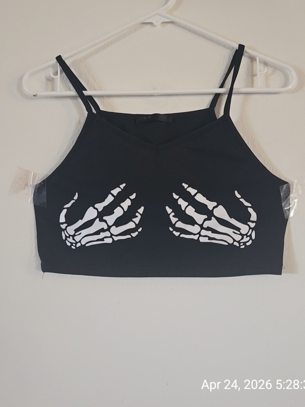SHEIN Black Cropped Camisole with White Skeleton Hand Graphic